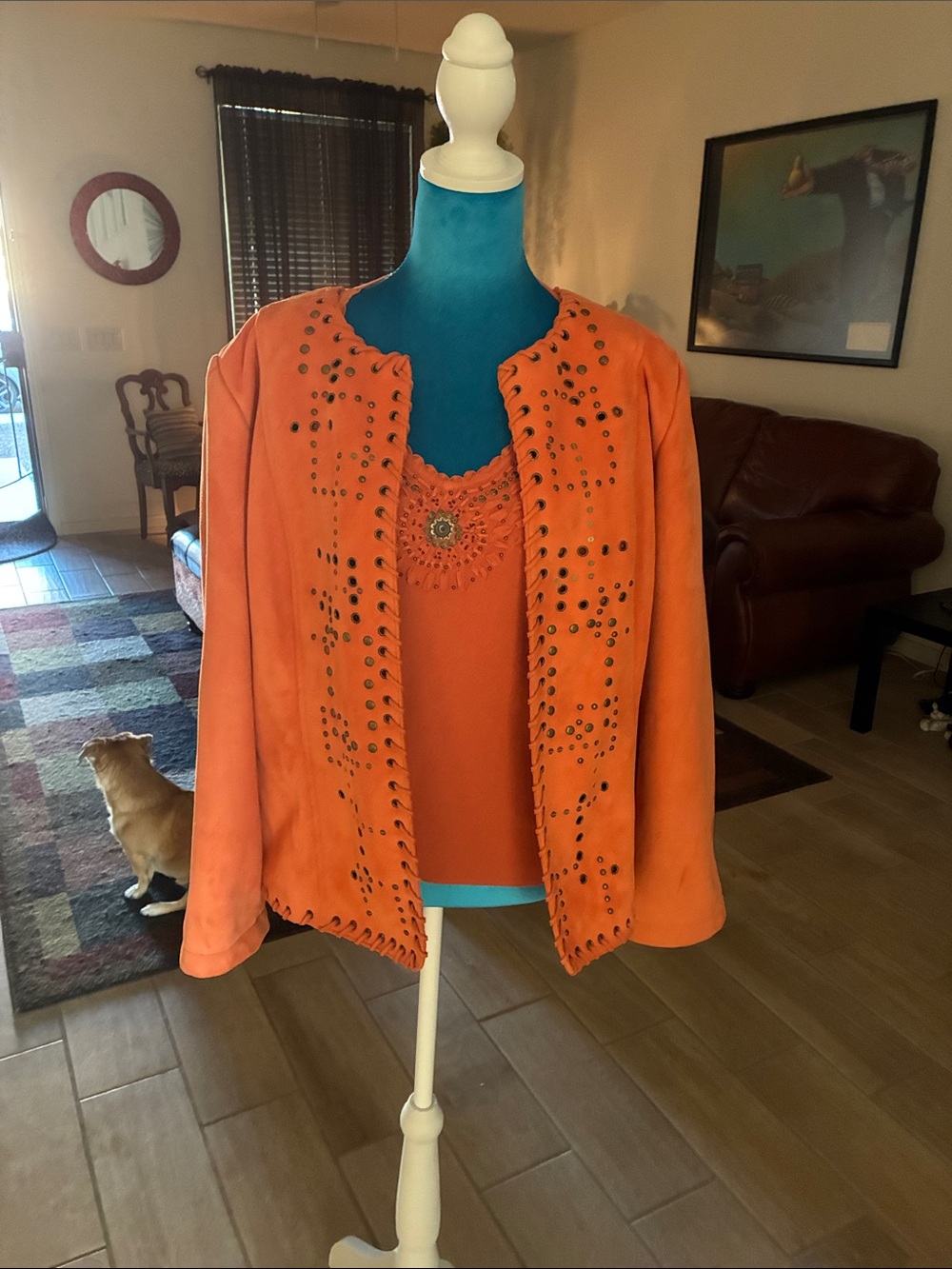 hearts of palm Orange Studded Leather Jacket with Coordinating Shell